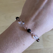 Load and play video in Gallery viewer, Clear Quartz and Obsidian Adjustable Copper Link Bracelet
