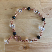 Load image into Gallery viewer, Clear Quartz and Obsidian Adjustable Copper Link Bracelet
