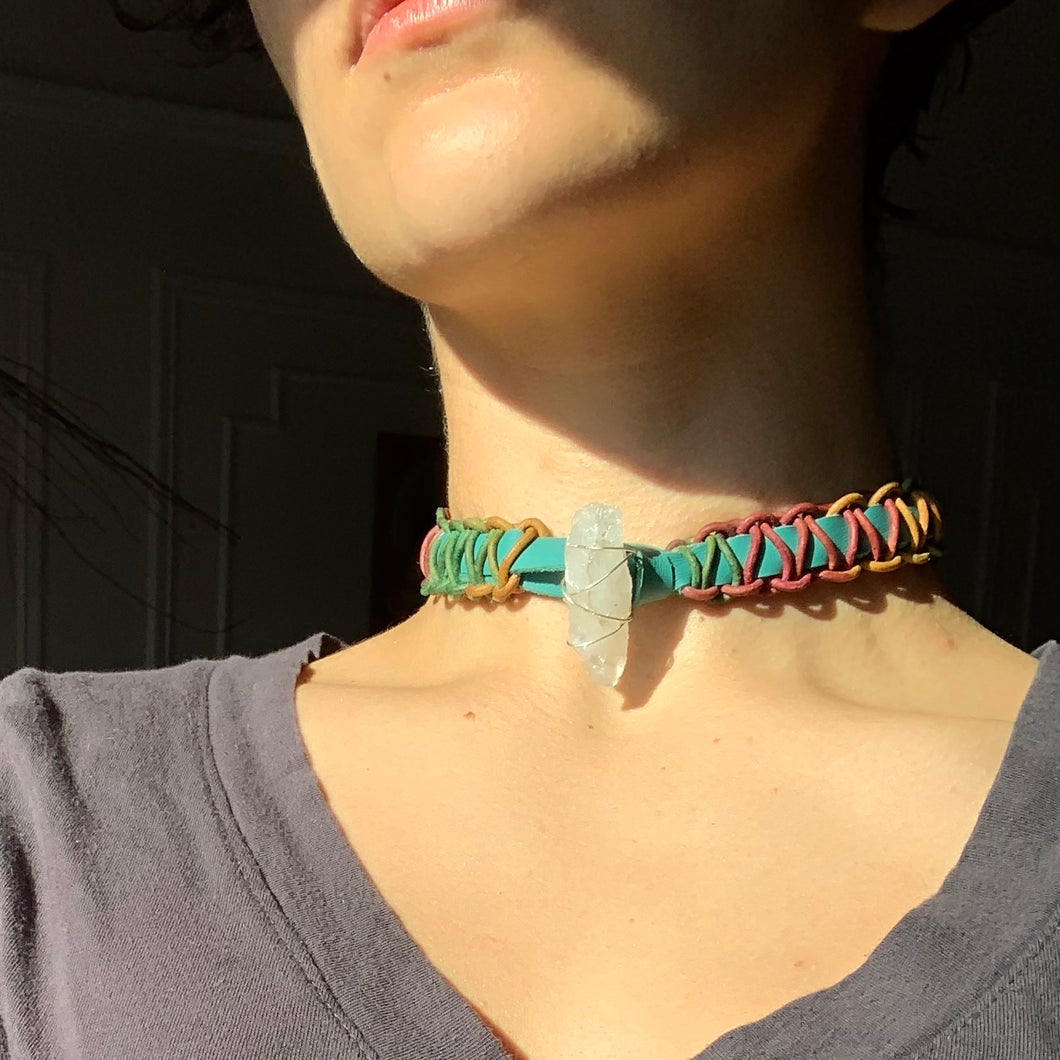 Leather Quartz Crystal Choker