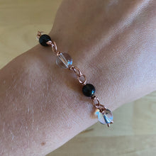 Load image into Gallery viewer, Clear Quartz and Obsidian Adjustable Copper Link Bracelet
